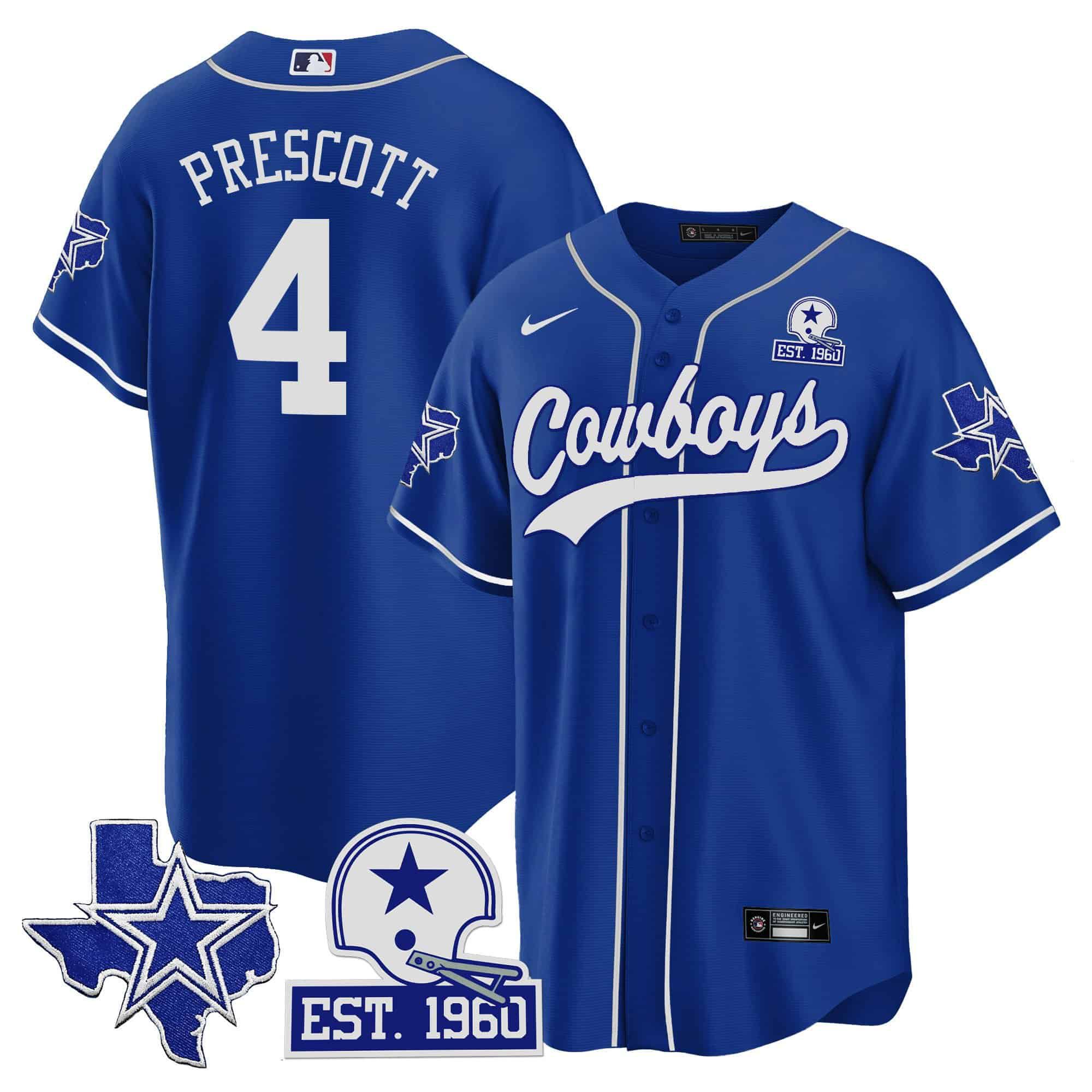 Men Dallas Cowboys #4 Prescott Blue 2024 Nike Patch Baseball NFL Jersey